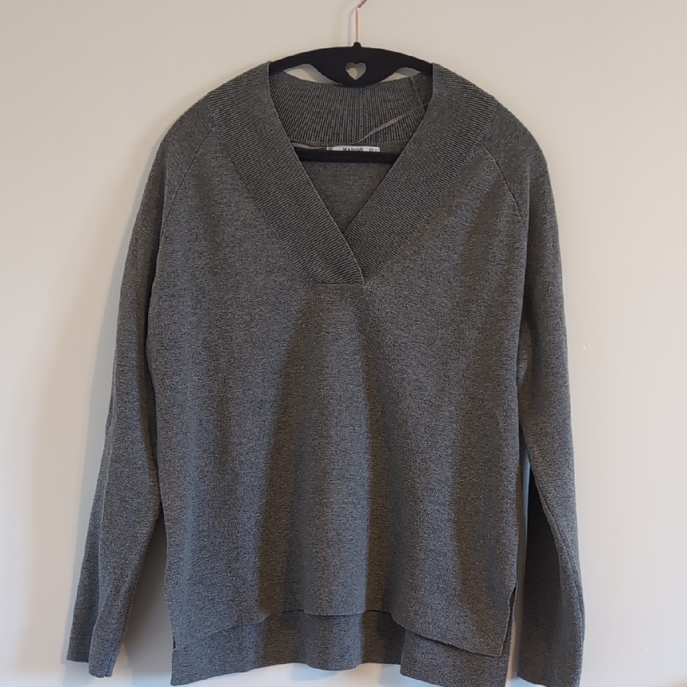 Mango Charcoal V-Neck Women's Sweater